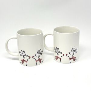 NWT Crate & Barrel 2023 Christmas Joan Anderson Reindeer Mugs Cups Set Of 2 NEW